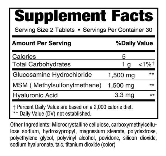 TRIPLE STRENGTH GLUCOSAMINE,MSM MÁS ACIDO HIALURÓNICO 60 tablets