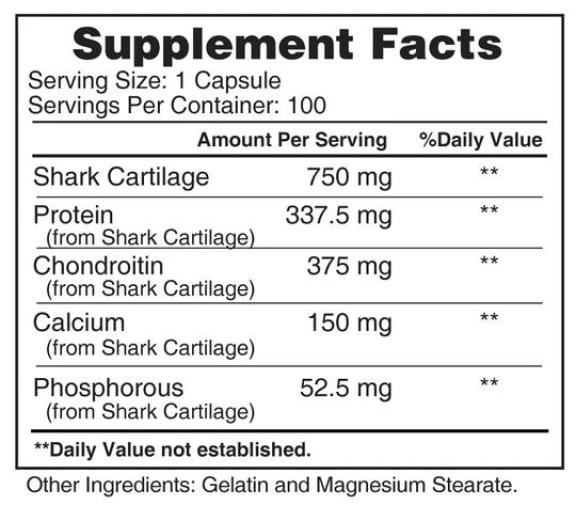 SHARK CARTILAGE (CARTILAGO DE TIBURÓN) 750 Mg